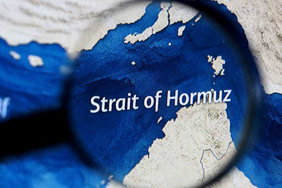 A map showing the Strait of Hormuz is seen in this illustration taken Mar 23, 2026.