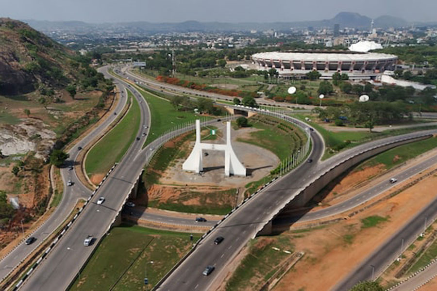 A drone view of The Abuja City Gate, monument that acts as a ceremonial entrance to the capital, in Abuja, Nigeria, May 10, 2025.