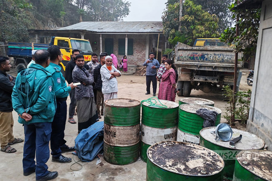 A vigilance team seized some drums of fuel, stored illegally at a hidden place in Sylhet last month —Agency Photo