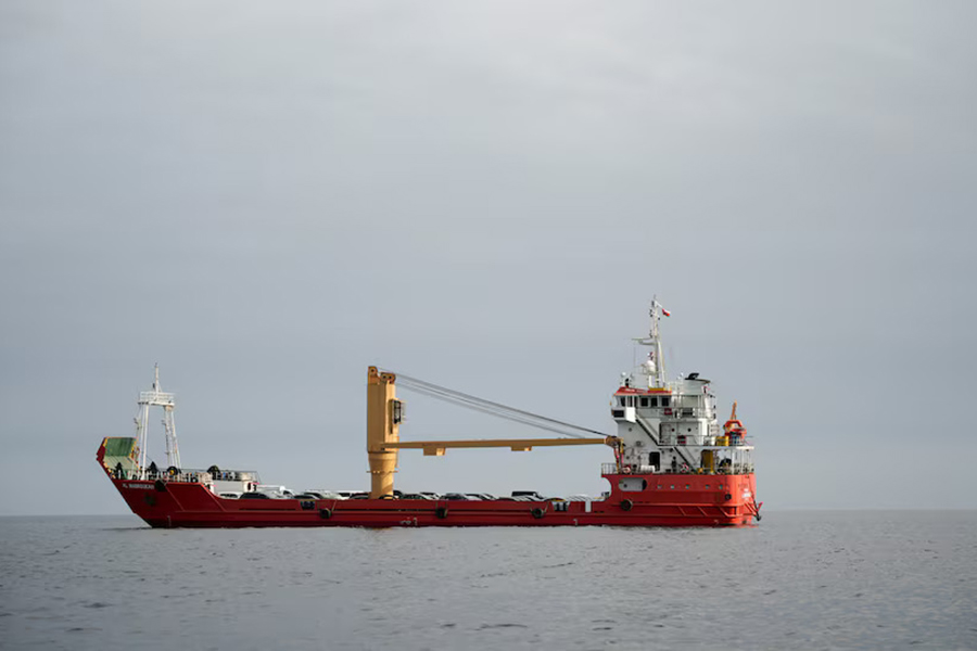 A vessel at the Strait of Hormuz, off the coast of Oman’s Musandam province, on April 12, 2026 — Reuters photo