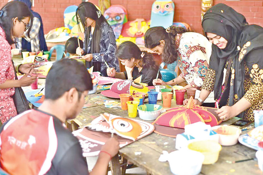 Artists create artworks in preparation for the upcoming Bengali New Year, or Pahela Baishakh, at the Faculty of Fine Arts of University of Dhaka in Dhaka, Bangladesh on April 6, 2026— Xinhua Photo