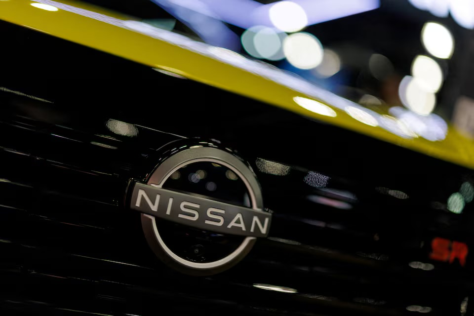 The Nissan logo is shown on a vehicle at the LA Auto show "AutoMobility LA" in Los Angeles, California, U.S. November 20, 2025. REUTERS/Mike Blake/File Photo