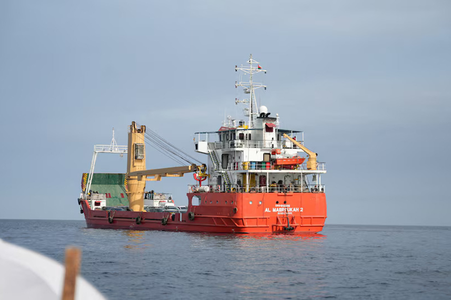 A vessel at the Strait of Hormuz, off the coast of Oman’s Musandam province, on April 12, 2026 — Reuters photo