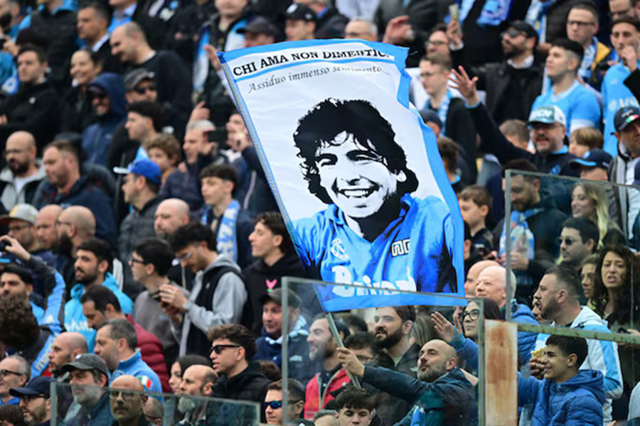 Napoli fans hold up a banner depicting Diego Maradona in the stands before the Serie A match between Napoli and Parma at Stadio Ennio Tardini, Parma, Italy, on April 12, 2026 — Reuters photo