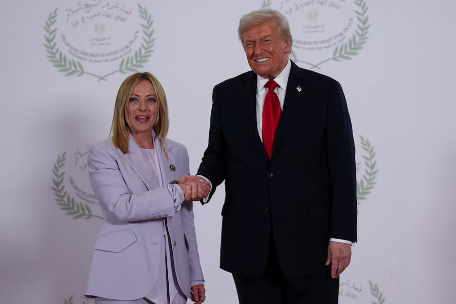 US President Donald Trump and Italian Prime Minister Giorgia Meloni in Sharm el-Sheikh, Egypt, on October 13, 2025 — Pool/File photo via Reuters