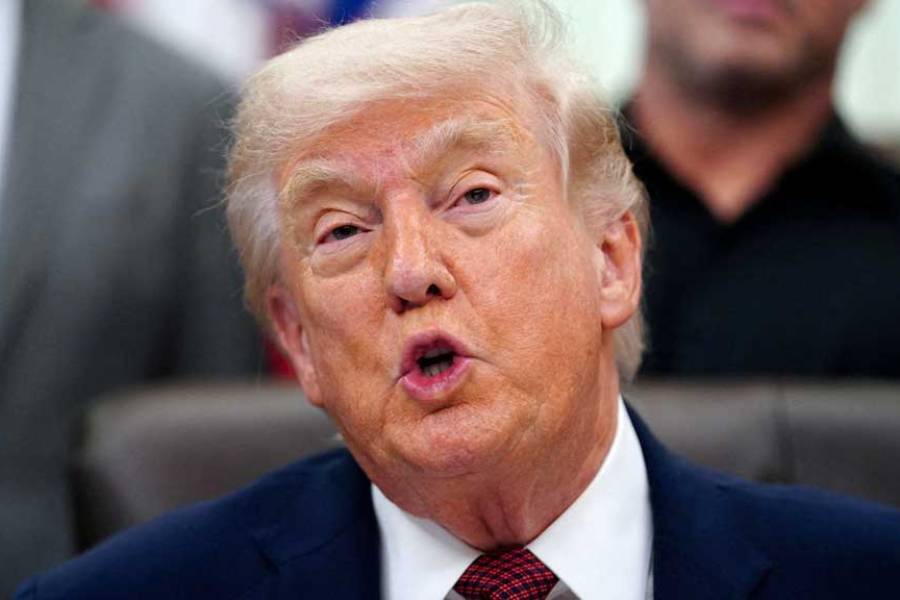 US President Donald Trump speaks about research into mental health treatments in the Oval Office of the White House in Washington, DC, Apr 18, 2026.