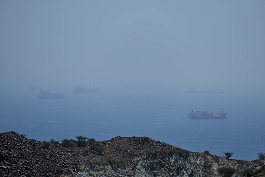 Tankers and bulk carriers anchored in the Strait of Hormuz, on Saturday, April 18, 2026 — AP photo