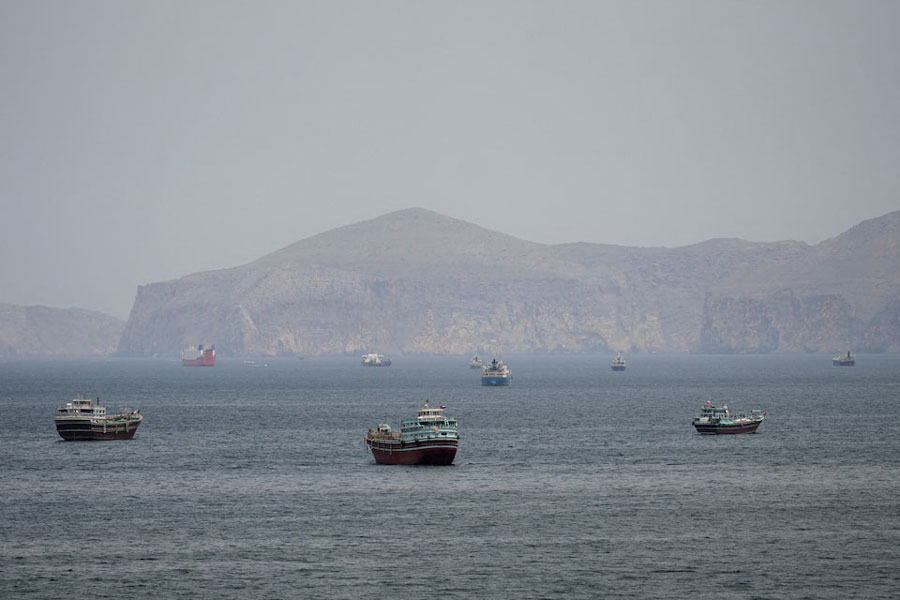 Ships and boats in the Strait of Hormuz, Musandam, Oman, April 22, 2026.