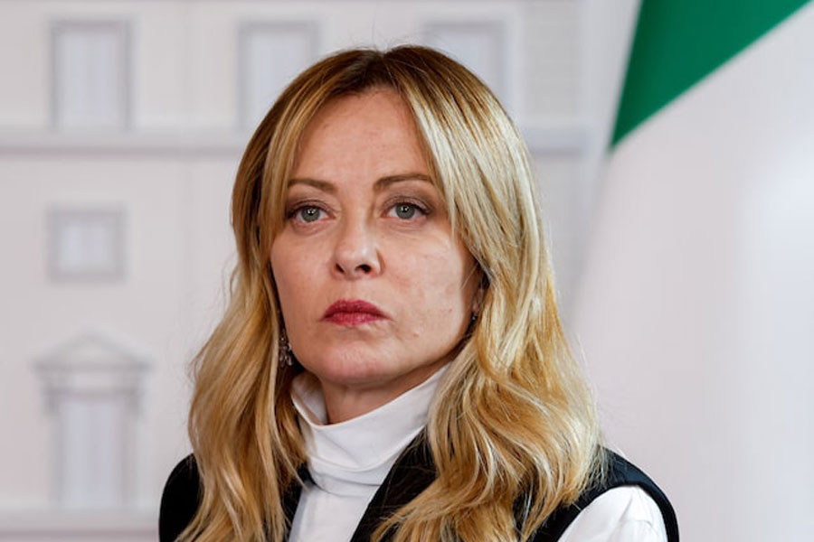 Italy's Prime Minister Giorgia Meloni looks on during a joint statement with Kenya's President William Ruto (not pictured) at Chigi Palace, in Rome, Italy, April 20, 2026.