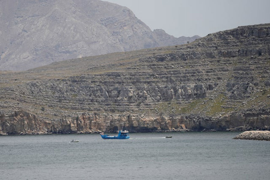 Ships and boats in the Strait of Hormuz, Musandam, Oman, April 22, 2026.