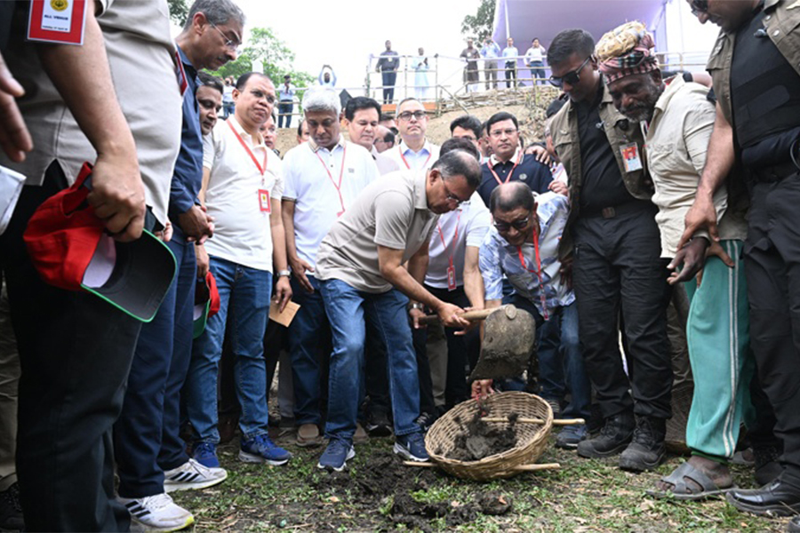 Prime Minister Tarique Rahman inaugurates the re-excavation programme of the Ulashi ‘Zia Khal (canal)’ at Sharsha upazila of Jashore on Monday — Photo via BSS
