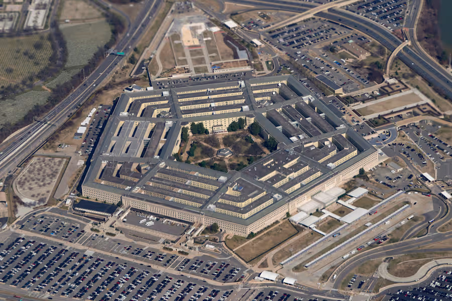 The Pentagon is seen from Air Force One as it flies over Washington on March 2, 2022 — AP photo