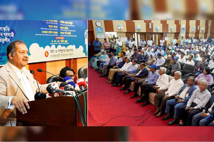 Information and Broadcasting Minister Zahir Uddin Swapon today spoke at a discussion marking "World Press Freedom Day 2026" held at the Tathya Bhaban auditorium in the capital. Photo : PID