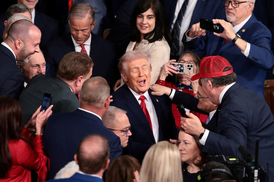 US President Donald Trump arrives to deliver the State of the Union address to a joint session of Congress in the House Chamber at the US Capitol in Washington, DC, US, February 24, 2026.