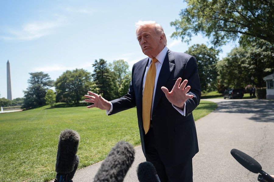 US President Donald Trump speaks to the press, ahead of departing the White House for Joint Base Andrews en route to Beijing, China, in Washington, DC, US, on May 12, 2026 — Retuers photo