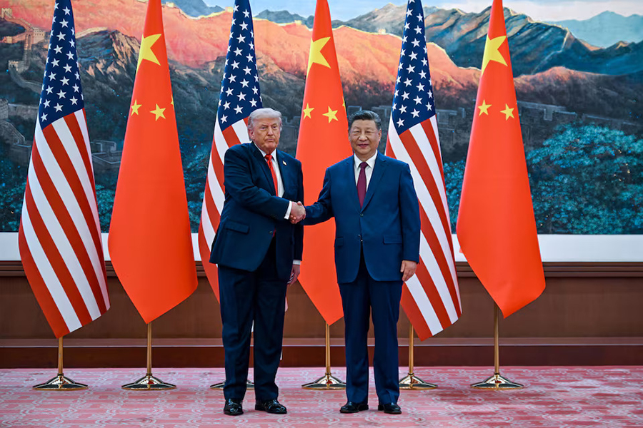 The scene as US President Donald Trump participates in events at the Great Hall of the People and does a greeting with the President of the People’s Republic of China Xi Jinping on May 14, 2026, in Beijing China during a trip focused on trade, regional security, and strengthening bilateral ties between the world’s two largest economies — Pool via Reuters