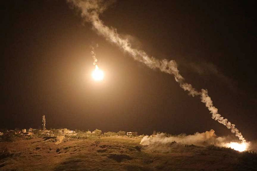 Flares are fired by Israeli forces in Arnoun as seen from Marjayoun, Lebanon May 14, 2026.