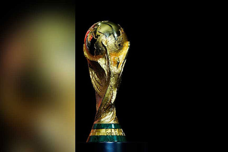 The FIFA World Cup 2026 trophy is displayed during a press event organised by Global Citizen and FIFA to announce the FIFA World Cup Final Halftime Show in New York City, US, May 14, 2026.