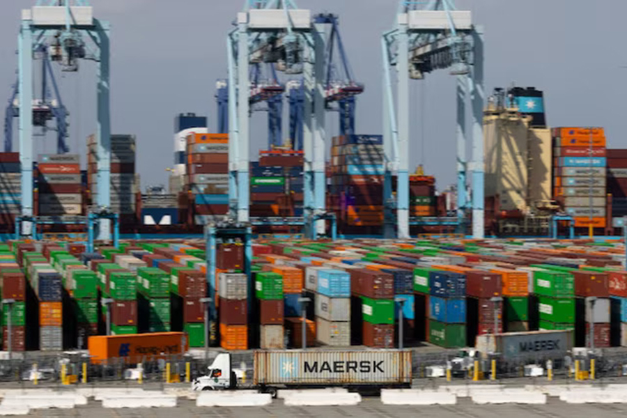 A truck carries a Maersk container at APM Terminals at the Port of Los Angeles, California, US, on March 4, 2026 — Reuters/File