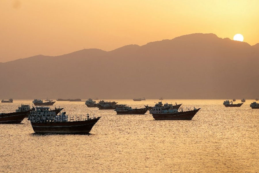 Vessels in the Strait of Hormuz, Musandam, Oman, May 18, 2026.