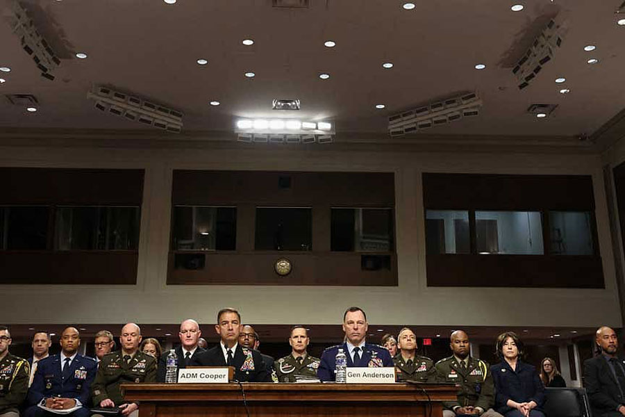 US CENTCOM Commander Admiral Brad Cooper and AFRICOM Commander Air Force Gen Dagvin Anderson, testify before the Senate Armed Services Committee on "The Posture of the US Central Command and US Africa Command in Review" on Capitol Hill in Washington, DC, US, May 14, 2026.