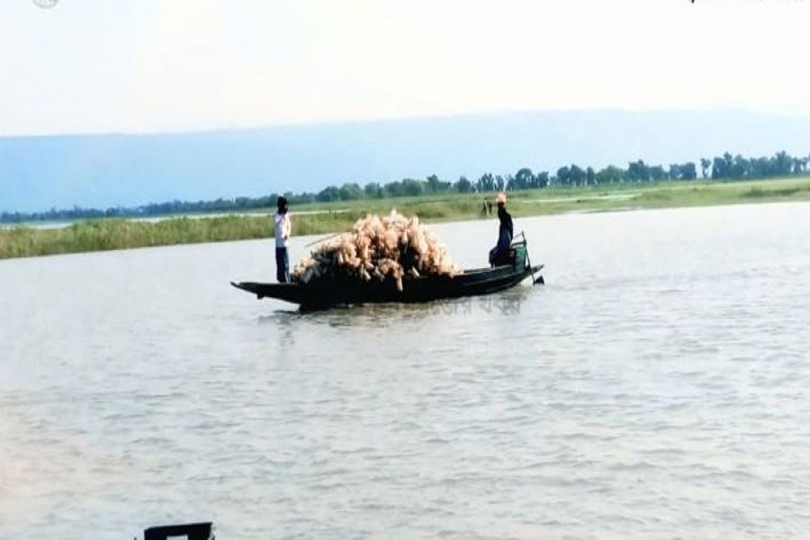 Local fishermen use plastic fishing nets illegally to catch fish in Sunamganj haors, pushing their ecology and biodiversity into threats-FE photo