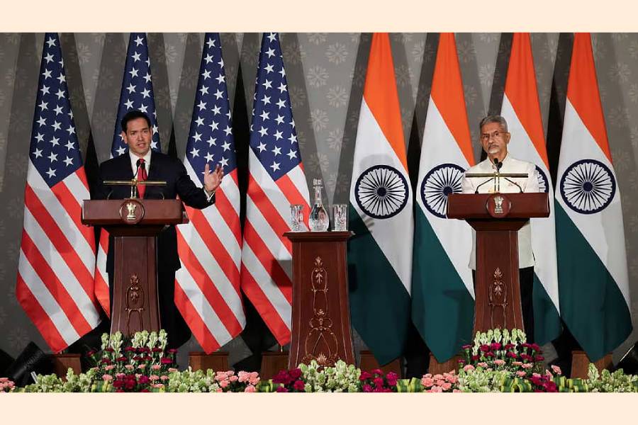 US Secretary of State Marco Rubio and Indian Foreign Minister Subrahmanyam Jaishankar attend a joint press conference after their meeting at the Hyderabad House in New Delhi, India, May 24, 2026.