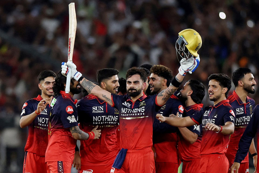 Virat Kohli of Royal Challengers Bengaluru celebrates with teammates after their victory over Gujarat Titans in the Indian Premier League final at Narendra Modi Stadium, Ahmedabad, India, on May 31, 2026 — Reuters photo