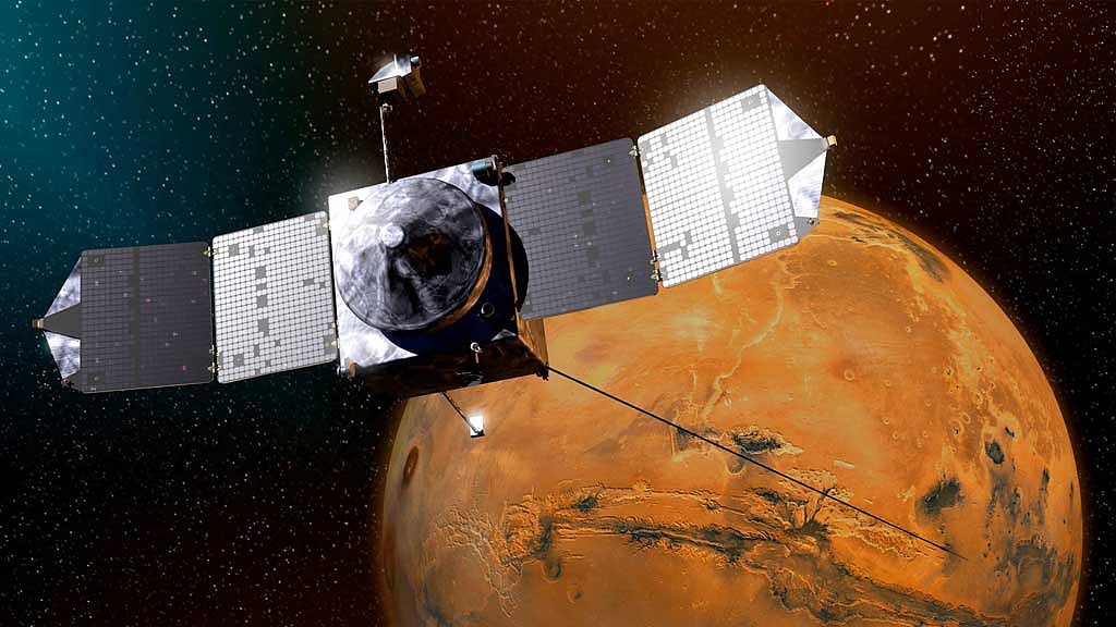 An artist’s concept of NASA’s MAVEN spacecraft orbiting Mars. Photo: Reuters