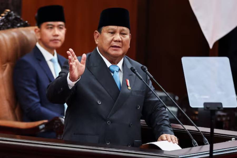 Indonesian President Prabowo Subianto delivers his speech on economic policies and the 2027 fiscal plan to parliament members at the parliament building in Jakarta, Indonesia, May 20, 2026.