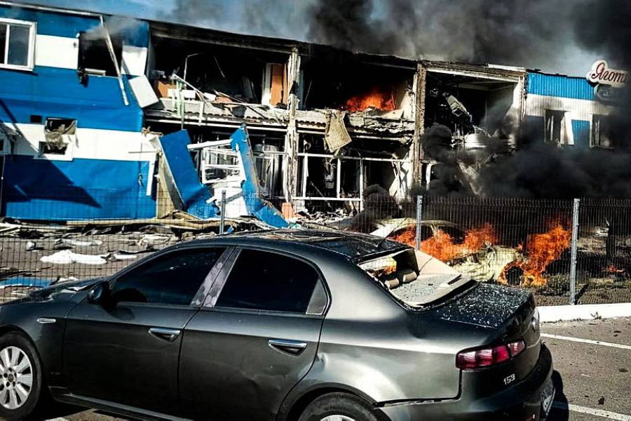 The site of a dairy plant hit by a Russian drone strike, amid Russia's attack on Ukraine, in Kyiv region, Ukraine in this handout picture released Jun 5, 2026.
