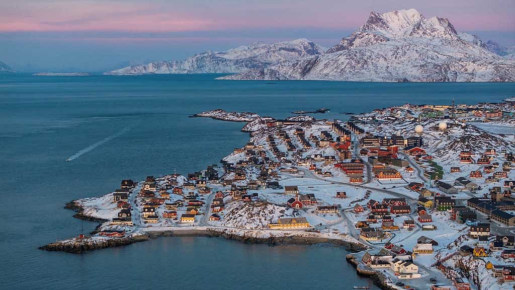 A drone view shows a general view of Nuuk, Greenland, Jan 25, 2026. REUTERS/Marko Djurica