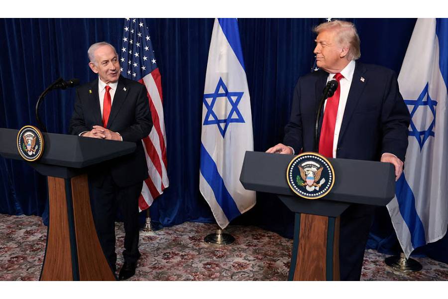 US President Donald Trump and Israeli Prime Minister Benjamin Netanyahu hold a press conference after meeting at Trump’s Mar-a-Lago club in Palm Beach, Florida, US, Dec 29, 2025.