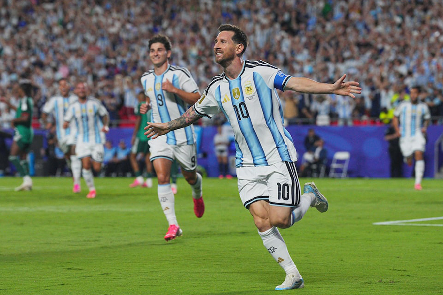 Argentina's Lionel Messi celebrates after scoring their second goal during the FIFA World Cup 2026 Group J match between Argentina and Algeria at Kansas City Stadium, Kansas City, Missouri, US, on June 16, 2026. — IMAGN IMAGES via REUTERS.