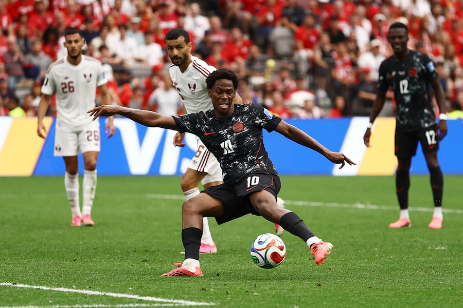 Canada's Jonathan David shoots to score his side's sixth goal and complete his hat-trick during the FIFA World Cup 2026 Group B match against Qatar at BC Place in Vancouver, Canada, on June 18, 2026 — Reuters photo