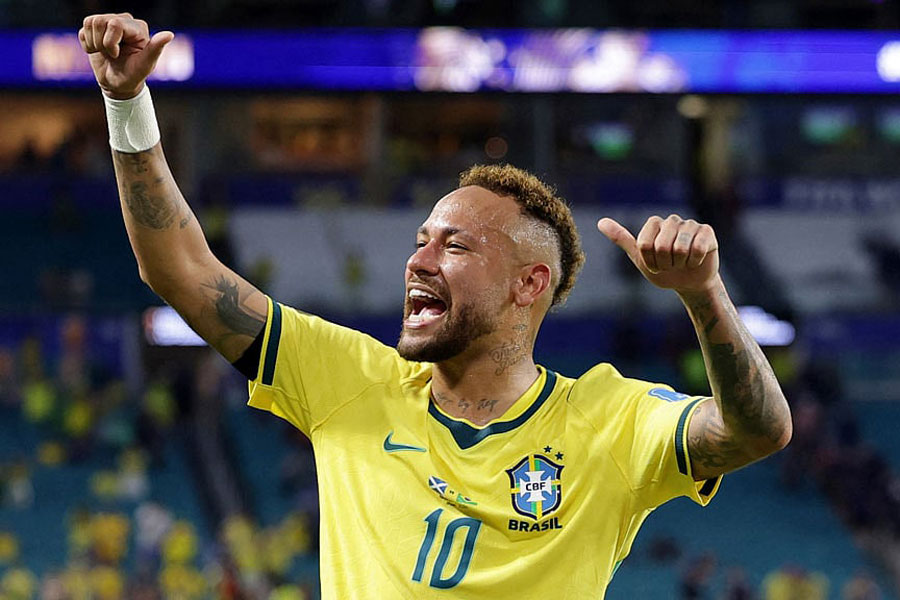 Brazil's Neymar Jr celebrates after the match. REUTERS