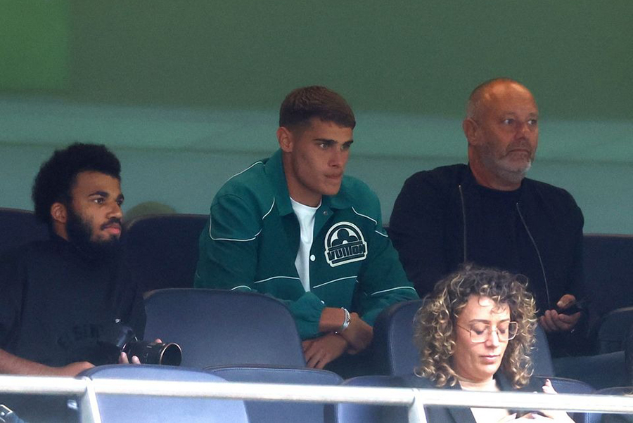 Micky van de Ven watches the match between Tottenham Hotspur and Shakhtar Donetsk from the stands at Tottenham Hotspur Stadium in London, Britain on August 6, 2023 — Reuters photo