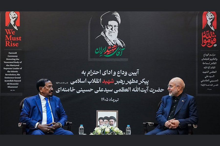 Speaker Hafiz Uddin Ahmad, who is in Tehran to attend the funeral of Iran's Supreme Leader Ayatollah Ali Khamenei, meets Iranian Parliament Speaker Mohammad Bagher Ghalibaf on Friday, Jul 3, 2026.