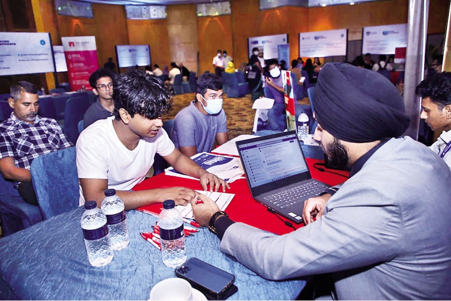 A student talking to university representative during last year's Eduko Pathways event in Dhaka