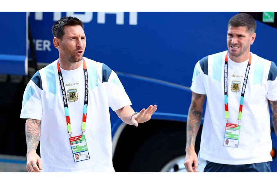 Argentina's Lionel Messi arrives at the stadium before the match.