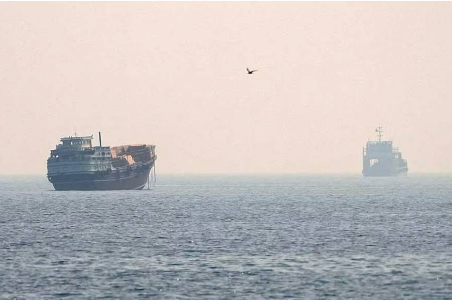 Vessels at the Strait of Hormuz, as seen from Musandam, Oman, Jul 8, 2026.