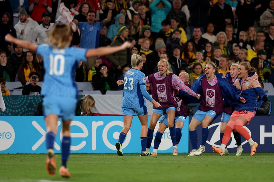 England's Alessia Russo celebrates scoring their third goal with teammates — Reuters photo