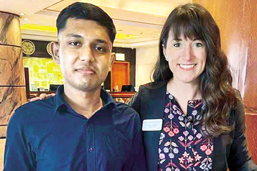 Naimul Islam with Christina Callahan, associate director of Undergraduate Admission at Northwestern University, during their meeting in Bangladesh