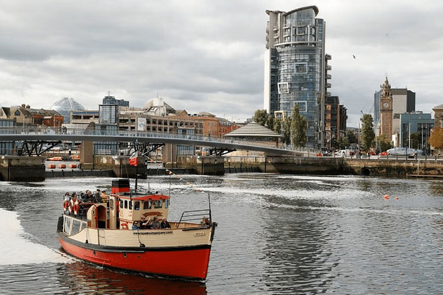 A tourist boat is seen on the river Lagan in Belfast, Northern Ireland September 7, 2019.