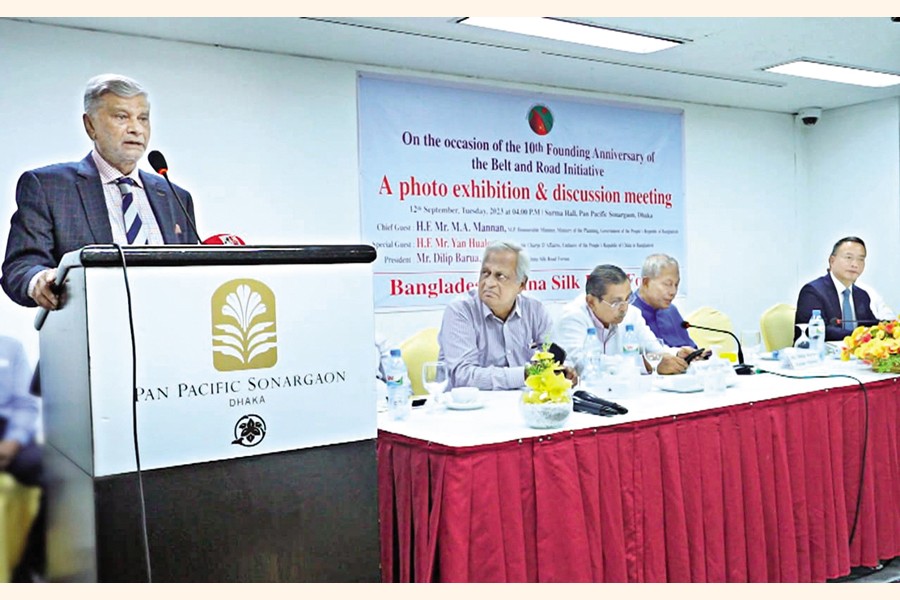 Planning Minister Abdul Mannan addressing a discussion on the 10th founding anniversary of BRI at a city hotel on Tuesday.