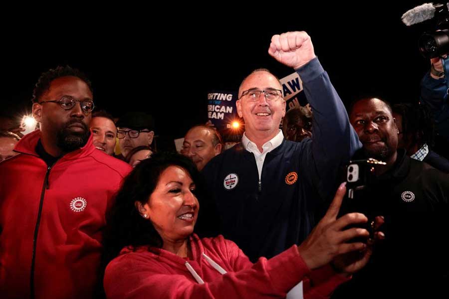 United Auto Workers union President Shawn Fain joined UAW members, who are on a strike, on the picket line at the Ford Michigan Assembly Plant in Wayne in Michigan of the United States on Friday –Reuters file photo