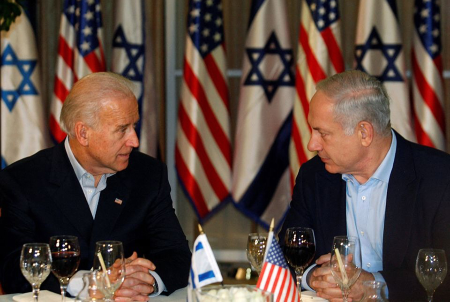 US Vice President Joe Biden sits with Israel's Prime Minister Benjamin Netanyahu (R) before a dinner at the Prime Minister's residence in Jerusalem on March 9, 2010 — Reuters/Files