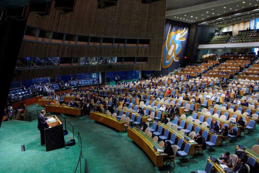 Russia's Foreign Minister Sergei Lavrov addressing the 78th Session of the UN General Assembly in New York City on Saturday –Reuters photo