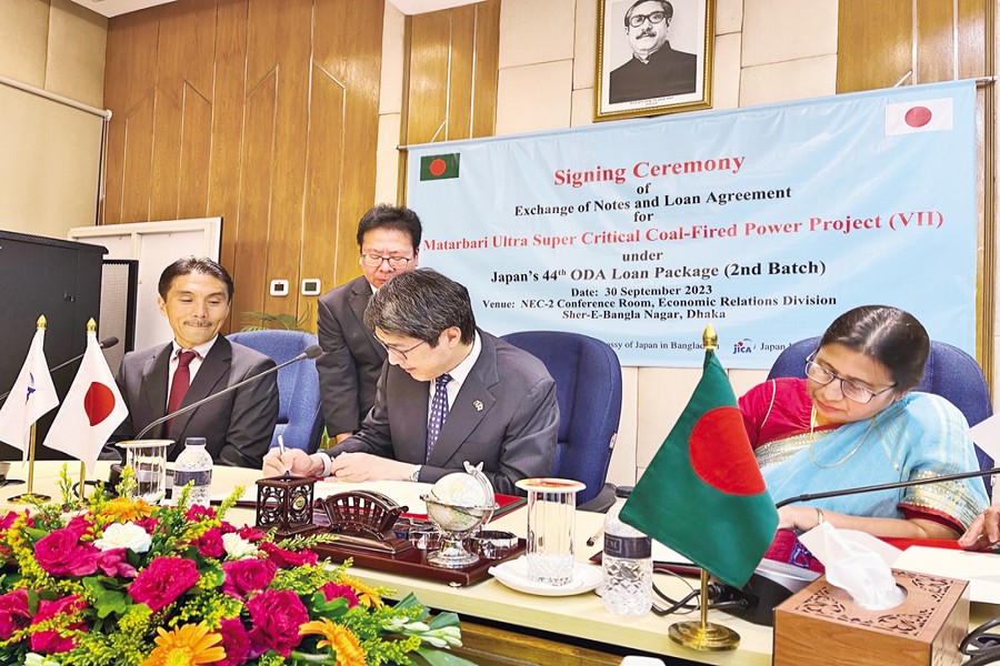Bangladesh and Japan signed the 'Exchange of Notes' and 'Loan Agreement' for the Matarbari Ultra supercritical coal-fired power project under the 44th Japanese Official Development Assistance (ODA) loan package on Saturday. ERD Secretary Sharifa Khan, Japanese Ambassador Iwama Kiminori and Chief Representative of JICA Bangladesh Office Ichiguchi Tomohide signed the 'Exchange of Notes' and 'Loan Agreement' in Dhaka.