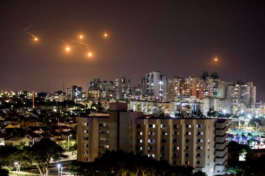 Flares illuminating the sky over northern Gaza, as seen from Ashkelon, southern Israel on Saturday –Reuters photo